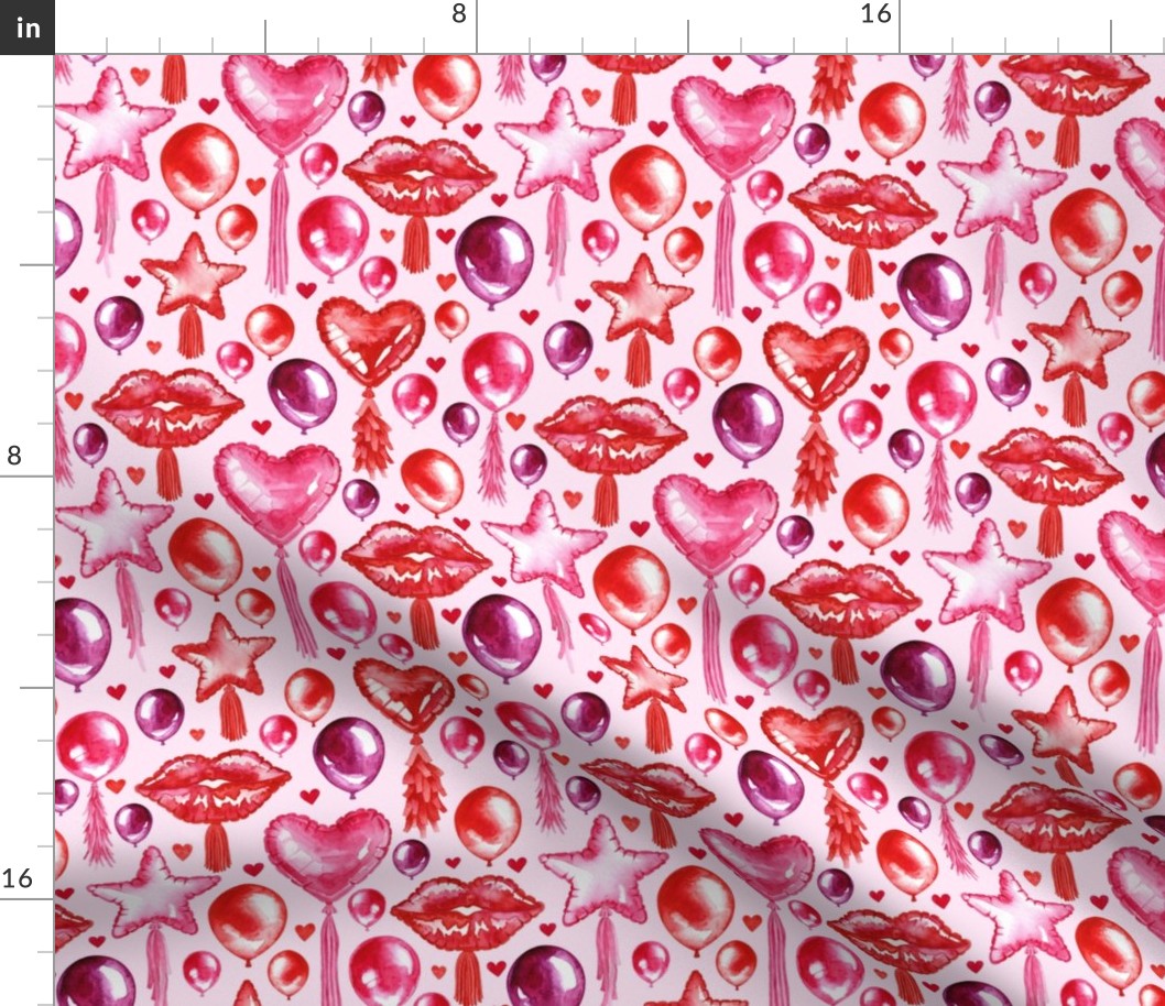 SMALL Watercolor Helium Balloons on Pink (Valentines Hugs and Kisses Collection)