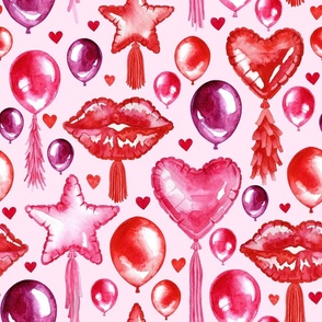 MEDIUM Watercolor Helium Balloons on Pink (Valentines Hugs and Kisses Collection)