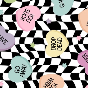Pastel Conversation Hearts Not Sweary Checker BG Rotated- XL Scale