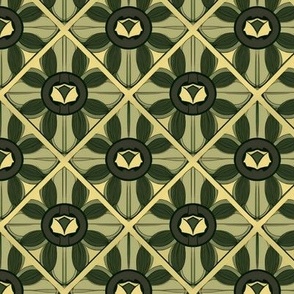 Art Deco Floral Tiles in Sage, Yellow, and Green