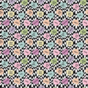 Pastel Conversation Hearts Not Sweary Checker BG - Small Scale