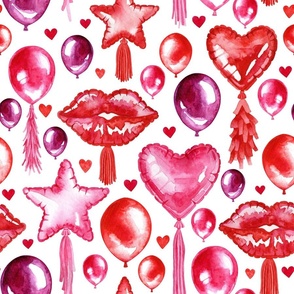 MEDIUM Watercolor Helium Balloons on White (Valentines Hugs and Kisses Collection)
