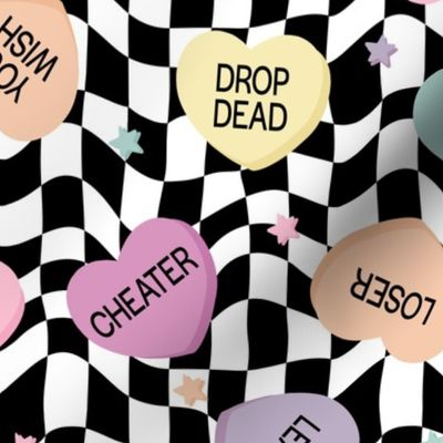 Pastel Sweary Conversation Hearts Checker BG - Large Scale