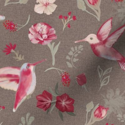 Hummingbirds, Viva Magenta, Pantone, Pink, Hummingbird, Brown, Linen, JG Anchor Designs, #hummingbirds #pantone #fabric