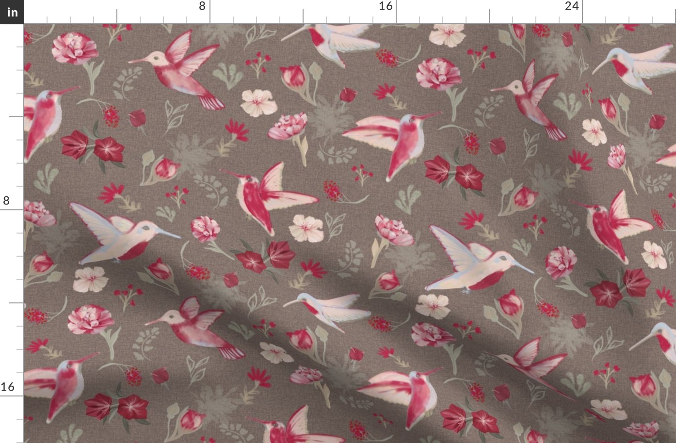 Hummingbirds, Viva Magenta, Pantone, Pink, Hummingbird, Brown, Linen, JG Anchor Designs, #hummingbirds #pantone #fabric
