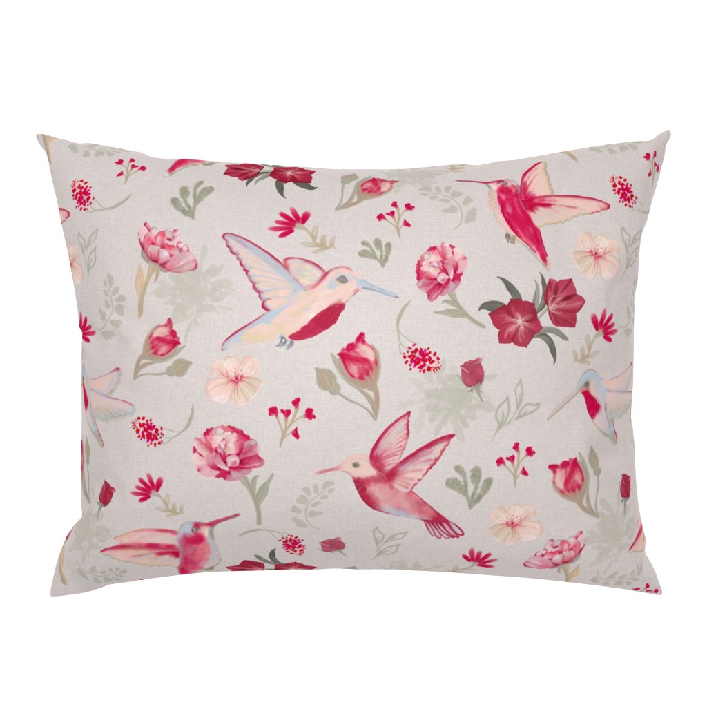 Hummingbirds, Pink, Taupe, Linen, Tan, Red, Magenta,  JG Anchor Designs #birds, nature, birds