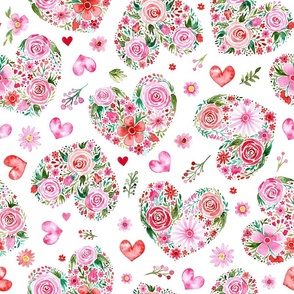 MEDIUM Loose Watercolor Florals as Hearts (Hugs and Kisses Valentines Collection)