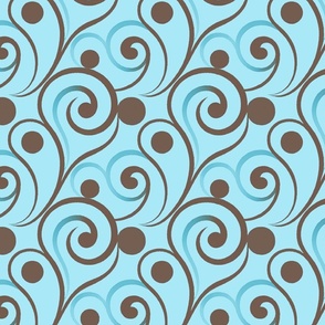 Swirling Flourishes in Sky Blue and Brown