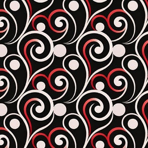 Swirling Flourishes in Red, White, and Black