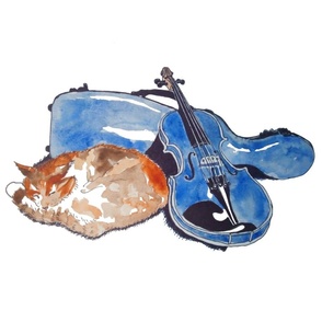 (Tea) Cat Sleeping 27x18 Watercolor by LeonardosCompass 14102860