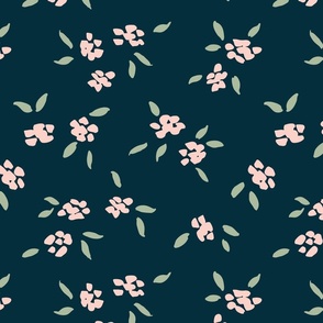 Simple little fallen flowers - pastel pink, sage and black // big scale