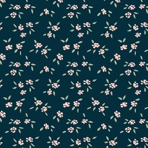 Simple little fallen flowers - pastel pink, sage and black // small scale