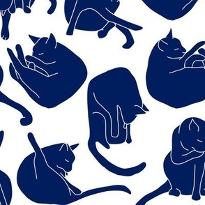 Cats All Day Indigo Blue White