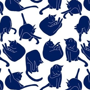 Cats All Day Indigo Blue White Small Scale