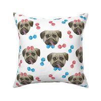 Cute Pug Pet Dog Pattern with Blue Pink Bows