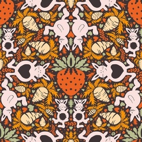 cute rabbits and strawberries orange | small