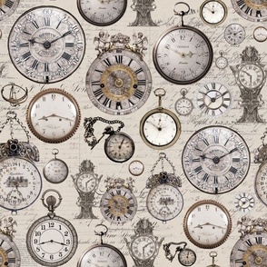 Antique Clocks And  dials - sepia beige