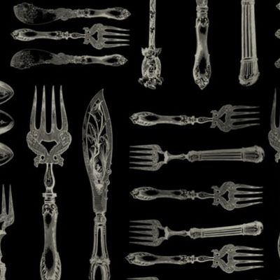 Antiqued Silver Cutlery - Silverware - Black and Sepia Tanned