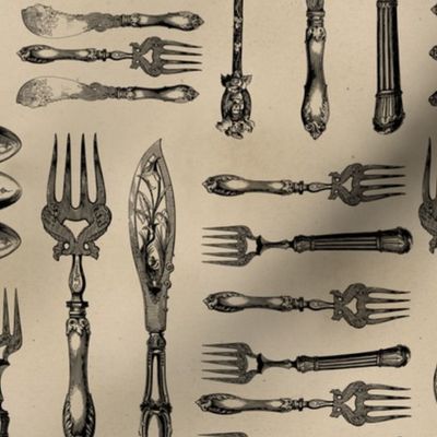Antiqued Silver Cutlery - Silverware - Sepia Brown