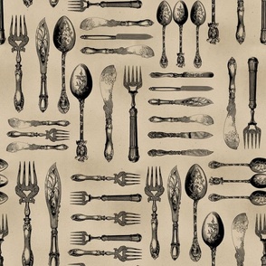 Antiqued Silver Cutlery - Silverware - Sepia Brown