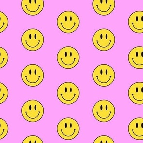 Yellow Smiley - Pink Background