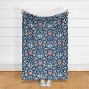 cute rabbits and strawberries on dark blue | large