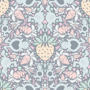 cute rabbits and strawberries in soft colors | large