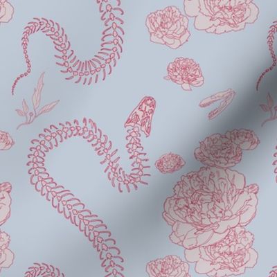 Snake Skeletons and Peonies - Viva Magenta Color Palette