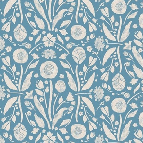 Garden Wall - China Blue and Cream block print floral  