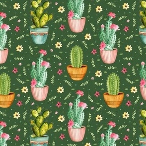 Floral cactus green pattern