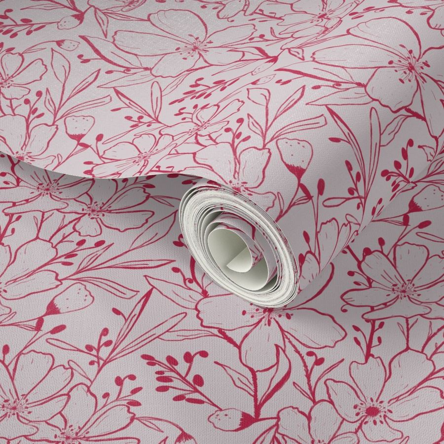 Viva Magenta Red Posy on Soft Lilac - Wallpaper | Spoonflower