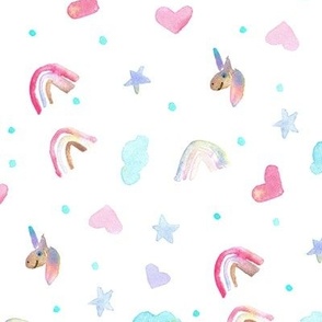 unicorn dreams - watercolor rainbows hearts stars unicorn - sweet pattern for baby nursery b088-1