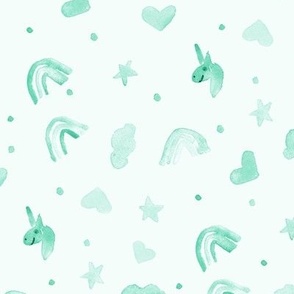 Emerald unicorn dreams - watercolor rainbows hearts stars unicorn - sweet pattern for baby nursery b088-3