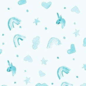 Turquoise unicorn dreams - watercolor aqua rainbows hearts stars unicorn - sweet pattern for baby nursery b088-4