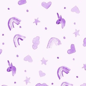 Amethyst unicorn dreams - watercolor violet rainbows hearts stars purple unicorn - sweet pattern for baby nursery b088-5