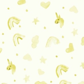 Golden unicorn dreams - watercolor yellow rainbows hearts stars unicorn - sweet pattern for baby nursery b088-6
