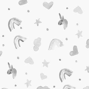 Platinum unicorn dreams - watercolor grey rainbows hearts stars unicorn - sweet gray pattern for baby nursery b088-7