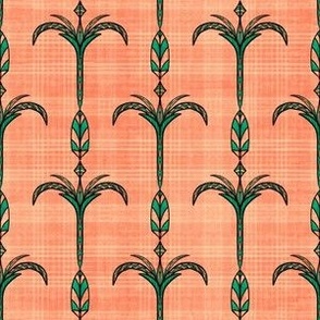 Half drop Euphoric Spring Palm tree Carrot top vertical stripes on plaid orange and teal half drop 