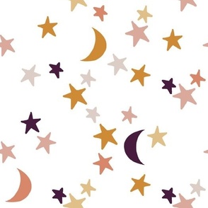 stars and moons: elderberry, lilac kiss, rosy cheeks, moonbeam, carrot cake, honey yellow