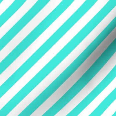 Classic Diagonal Stripes // Turquoise and White