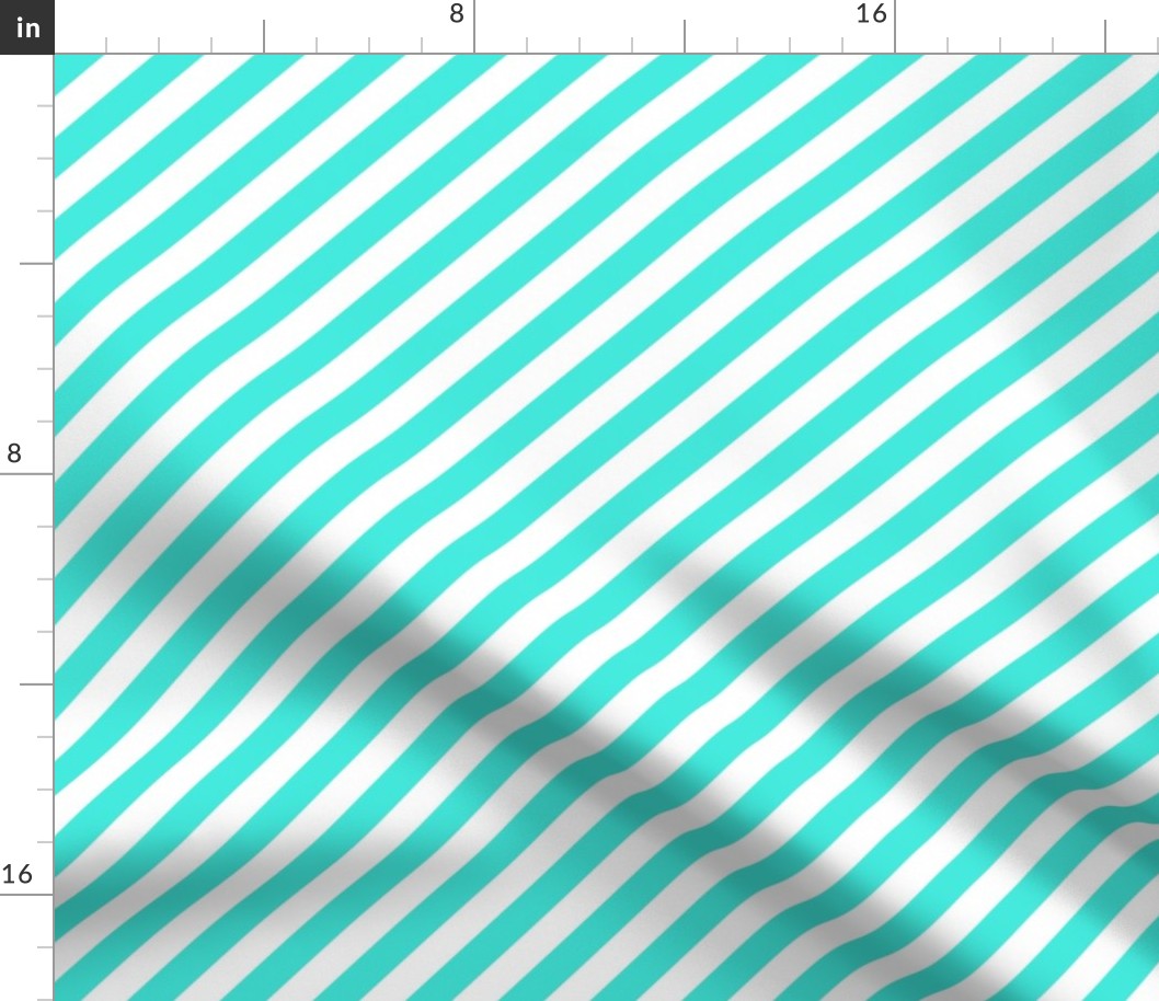 Classic Diagonal Stripes // Turquoise and White