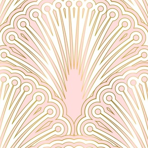 Art Deco Miami Overlapping Fan Scalloped Geometric Pattern - Faux Metallic Gold Baby Pink and White