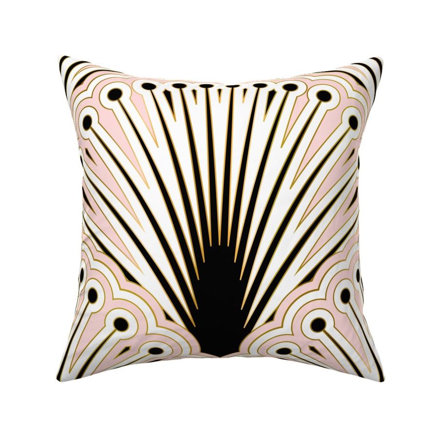 Art Deco Overlapping Fan Scalloped Geometric Pattern - Pink White and Black