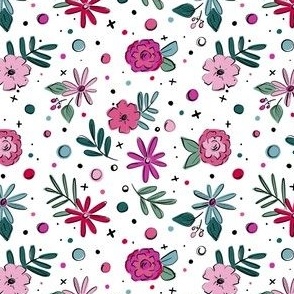 Cute Doodle Flowers Pink, Magenta and Red - Designed by Makewells
