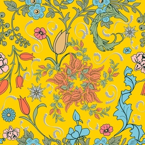 Flowers,art nouveau ,vibrant,vintage,magical art,William Morris style