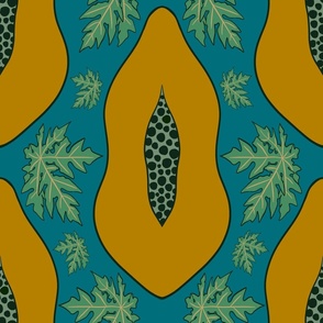 Papaya on a Solid Blue Background