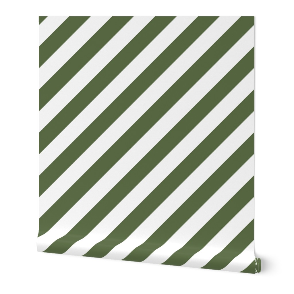 Classic Diagonal Stripes // Greenery and White