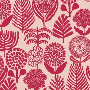 Jumbo_Retro Bold Leaves and Florals_Beige and Red