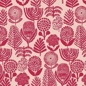 Retro Bold Leaves and Florals_Regular scale_Beige and Red