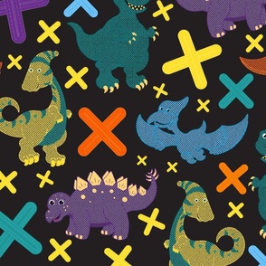 Cross Stitched Dinosaurs on black